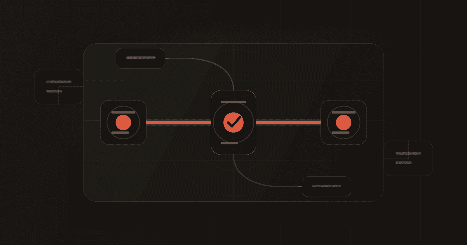 Abstract AI workflow orchestration diagram with checkpoints and approval gates